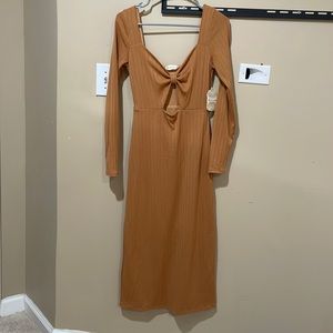 Altar'd State Rust Brown Long Sleeve Midi Dress with Front Knot